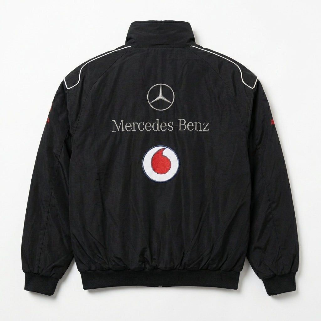 Mercedes-Benz Rennjacke Schwarz | Voller Reißverschluss Stehkragen Motorsport