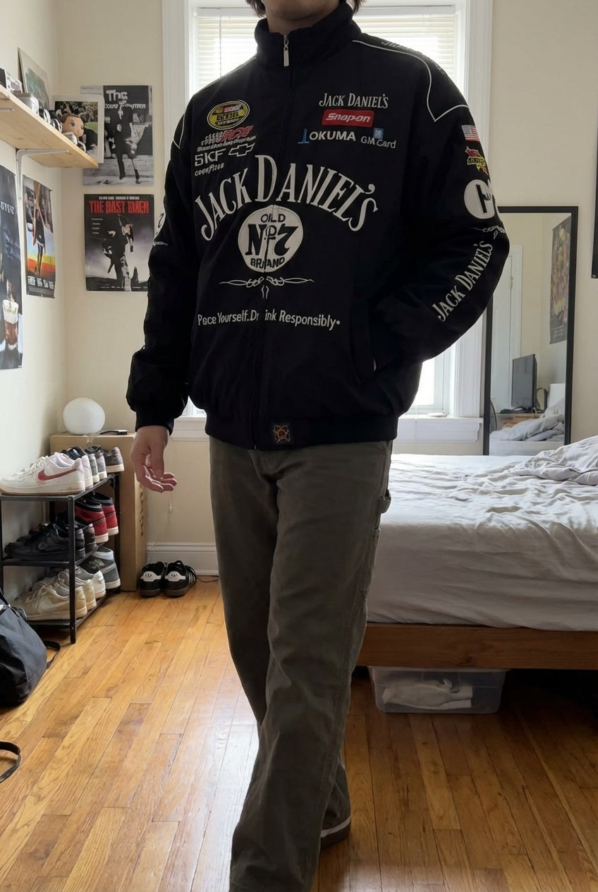 Jack Daniel's Old No. 7 Rennjacke Schwarz | Voller Reißverschluss NASCAR Sponsorlogos