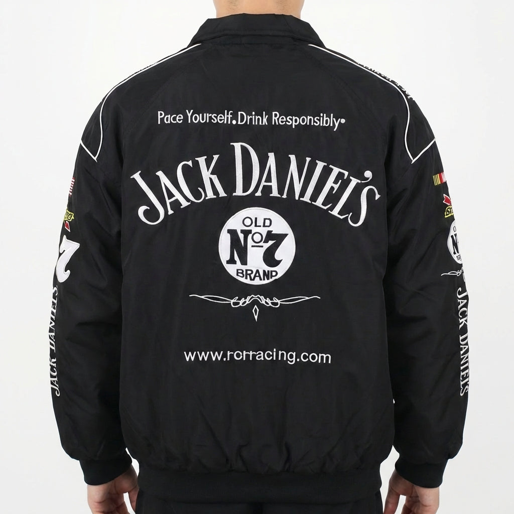 Jack Daniel's Old No. 7 Rennjacke Schwarz | Voller Reißverschluss NASCAR Sponsorlogos