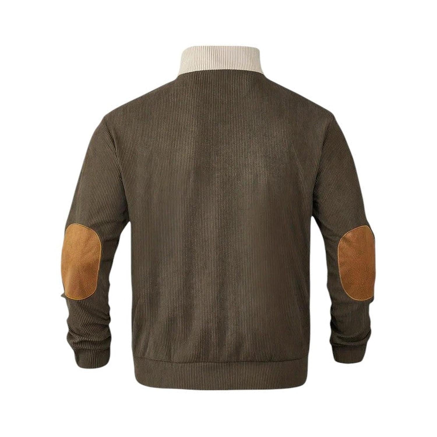 Pull Homme Col Montant Boutonné Côtelé Manches Longues Coudières
