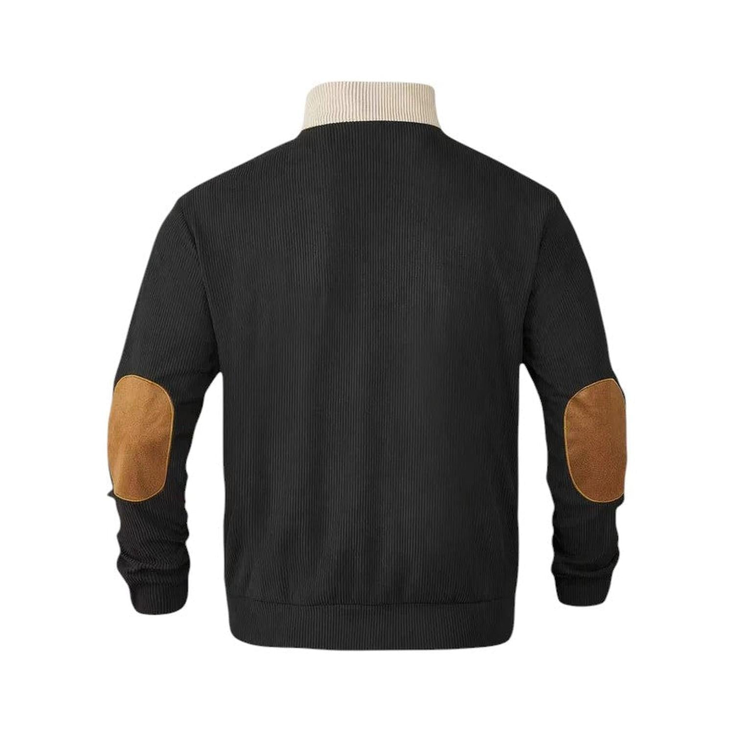 Pull Homme Col Montant Boutonné Côtelé Manches Longues Coudières