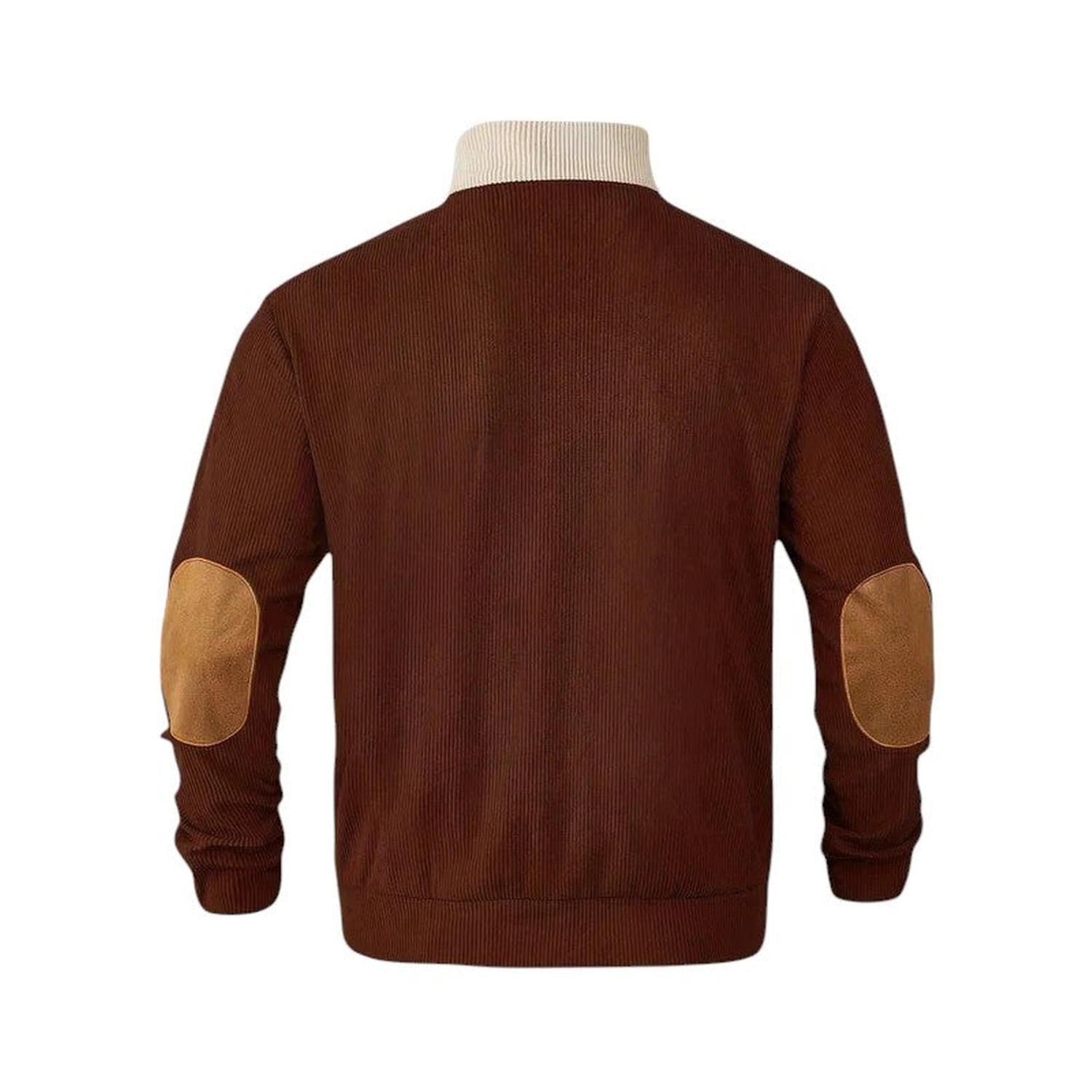 Pull Homme Col Montant Boutonné Côtelé Manches Longues Coudières