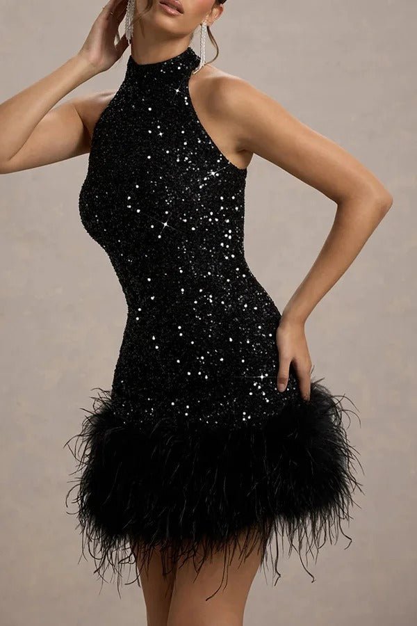 Paillettenkleid Damen Neckholder Mini Schnitt Glamouröser Look