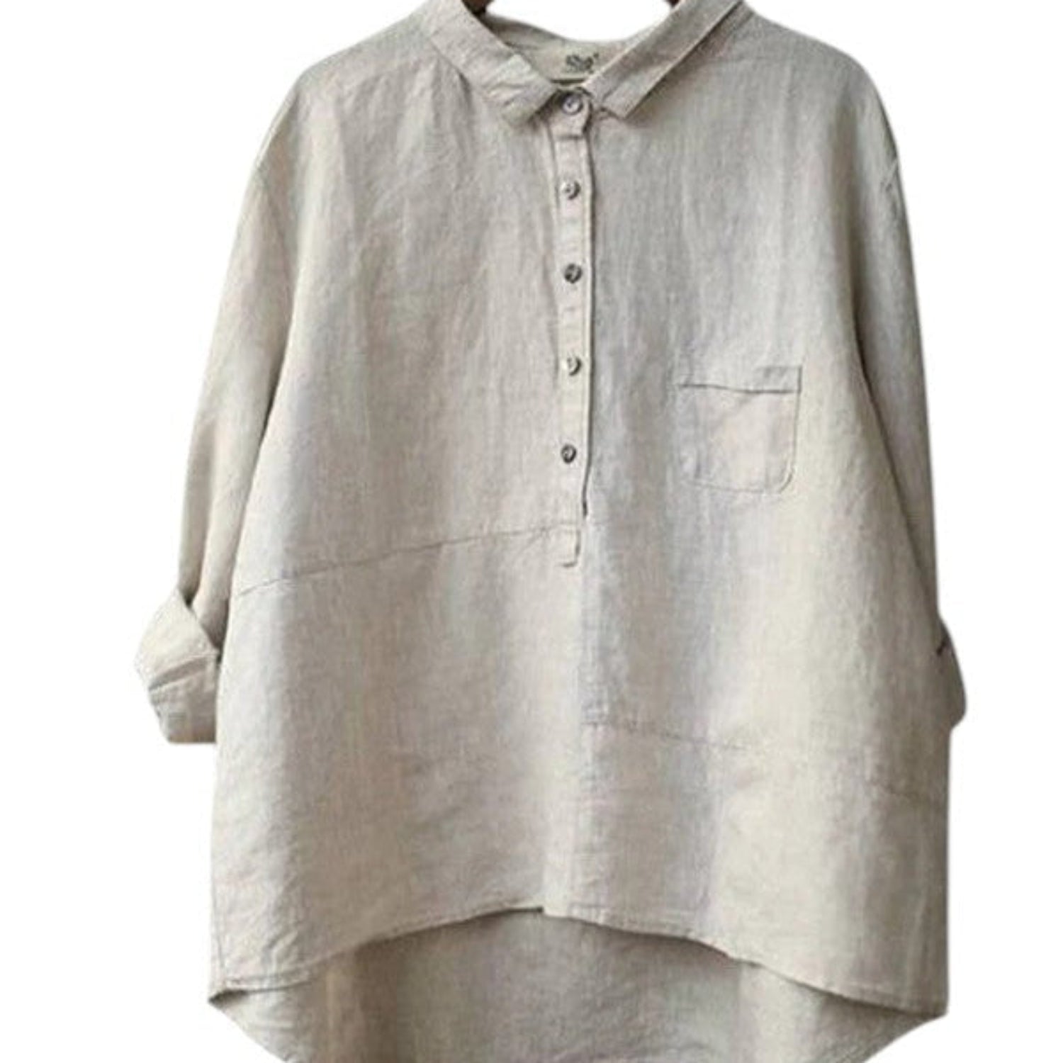 Camicia donna in cotone-lino con maniche lunghe, collo a revers, vestibilità rilassata, colore uniforme
