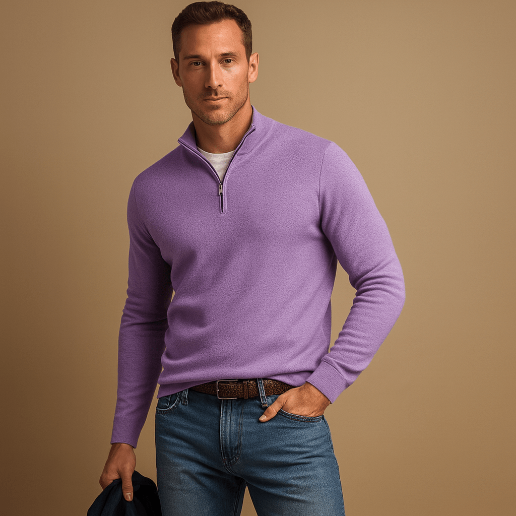 Maglione uomo, vestibilità comoda, chiusura frontale con zip per uso quotidiano