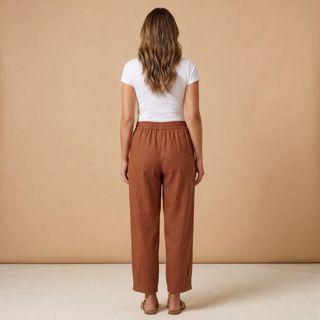 Damen Hose Leinen, lockere Passform, schmal zulaufendes Bein, Kordelzugbund