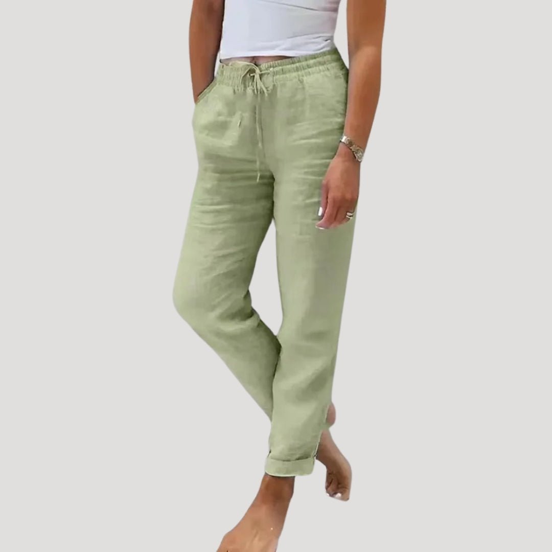 Damen Hose Leinen, schmal zulaufend, elastischer Kordelzugbund