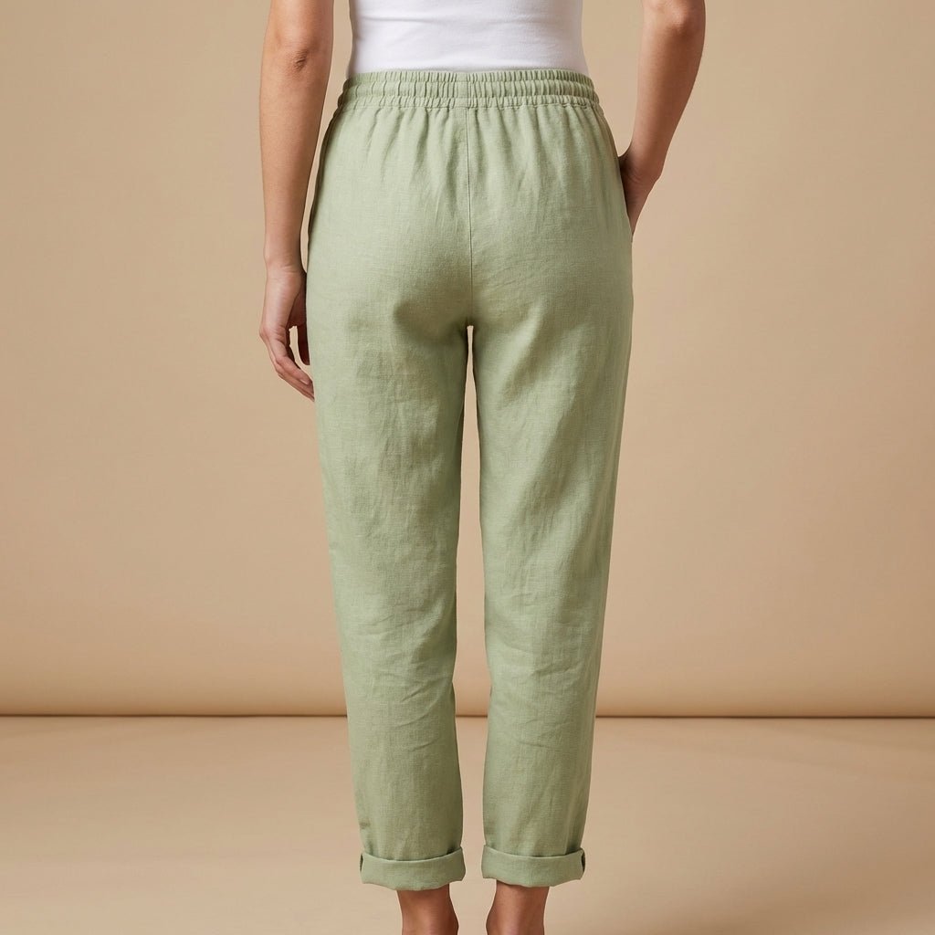 Damen Hose Leinen, schmal zulaufend, elastischer Kordelzugbund