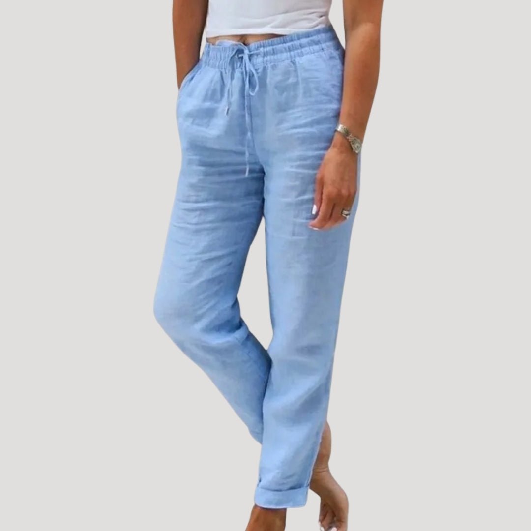 Damen Hose Leinen, schmal zulaufend, elastischer Kordelzugbund