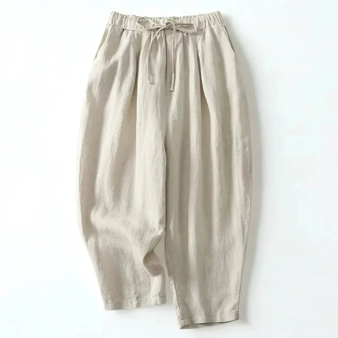 Damen Hose Leinen, weiter Bein, knöchellang, Kordelzugbund