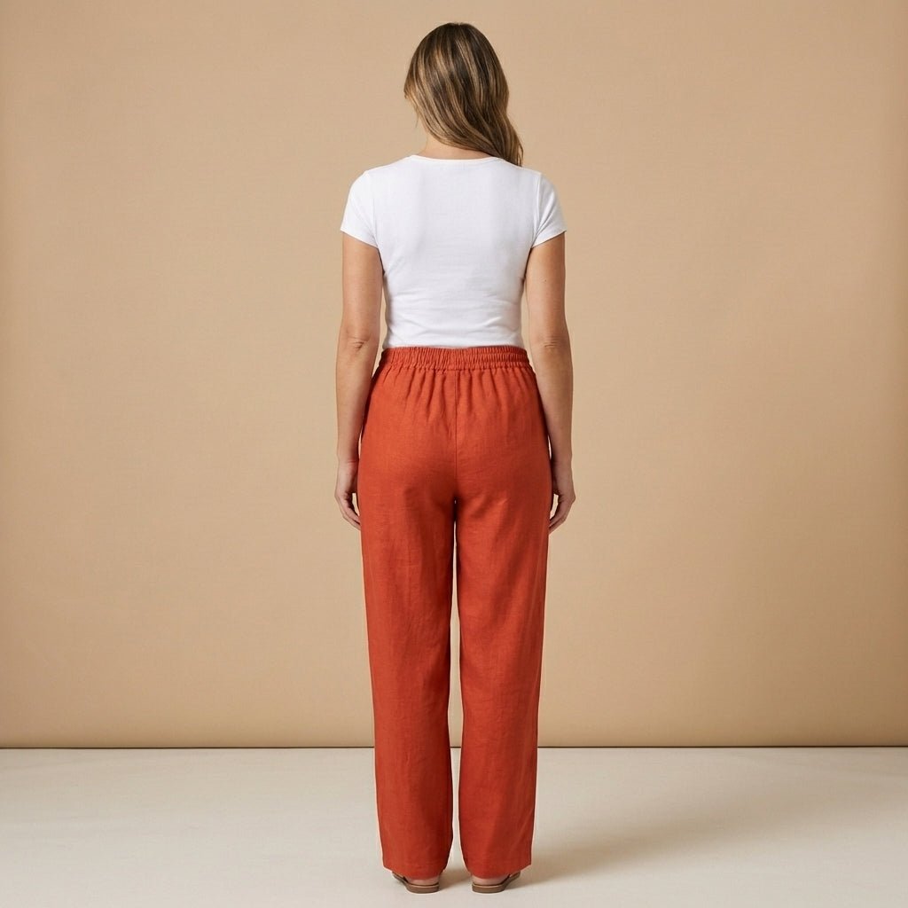 Damen Hose, lockere Passform, verkürzte Länge, elastischer Bund