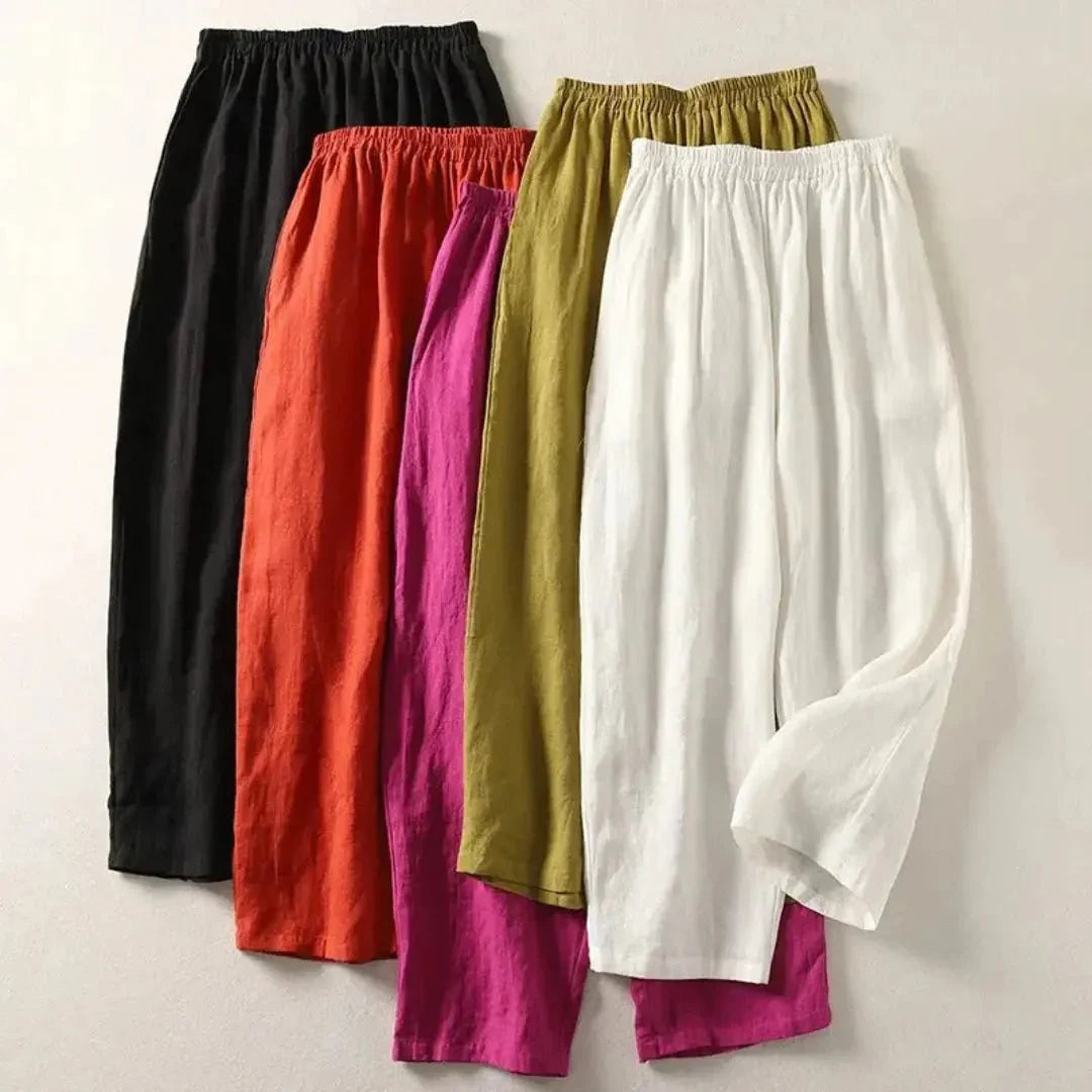 Damen Hose, lockere Passform, verkürzte Länge, elastischer Bund