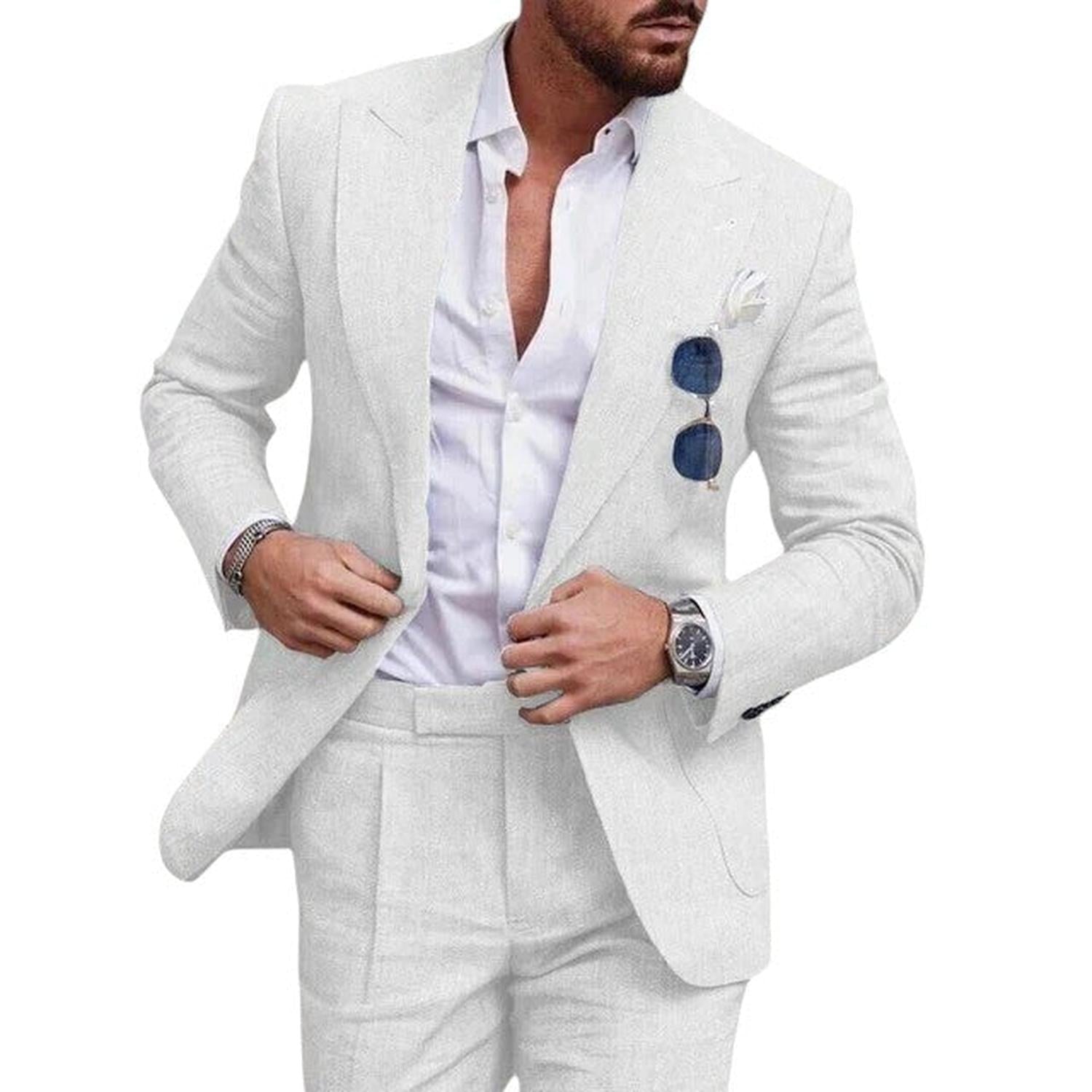 Hochzeitsanzug Herren Leinen 2-teilig Einreihig Sommer-Set