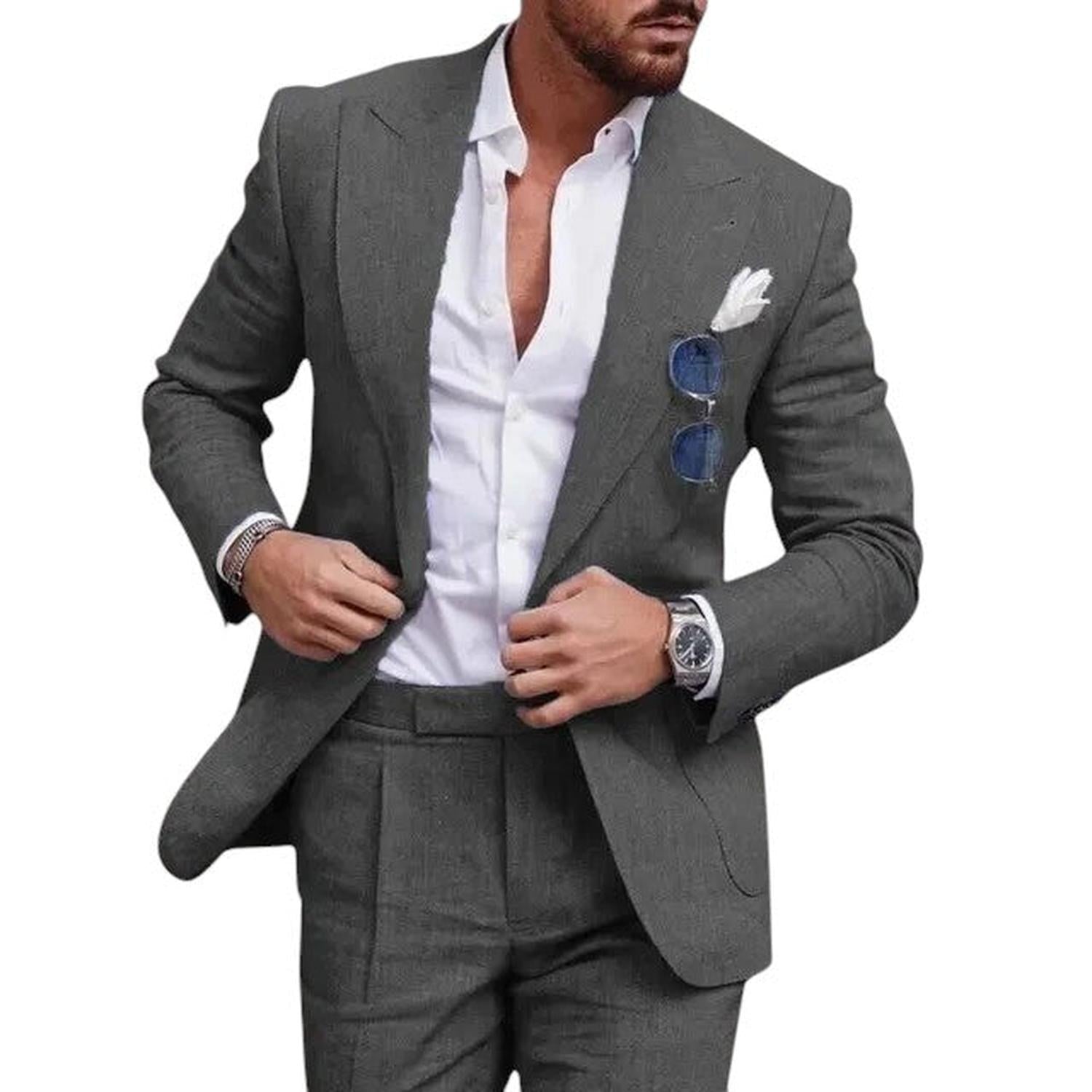 Hochzeitsanzug Herren Leinen 2-teilig Einreihig Sommer-Set