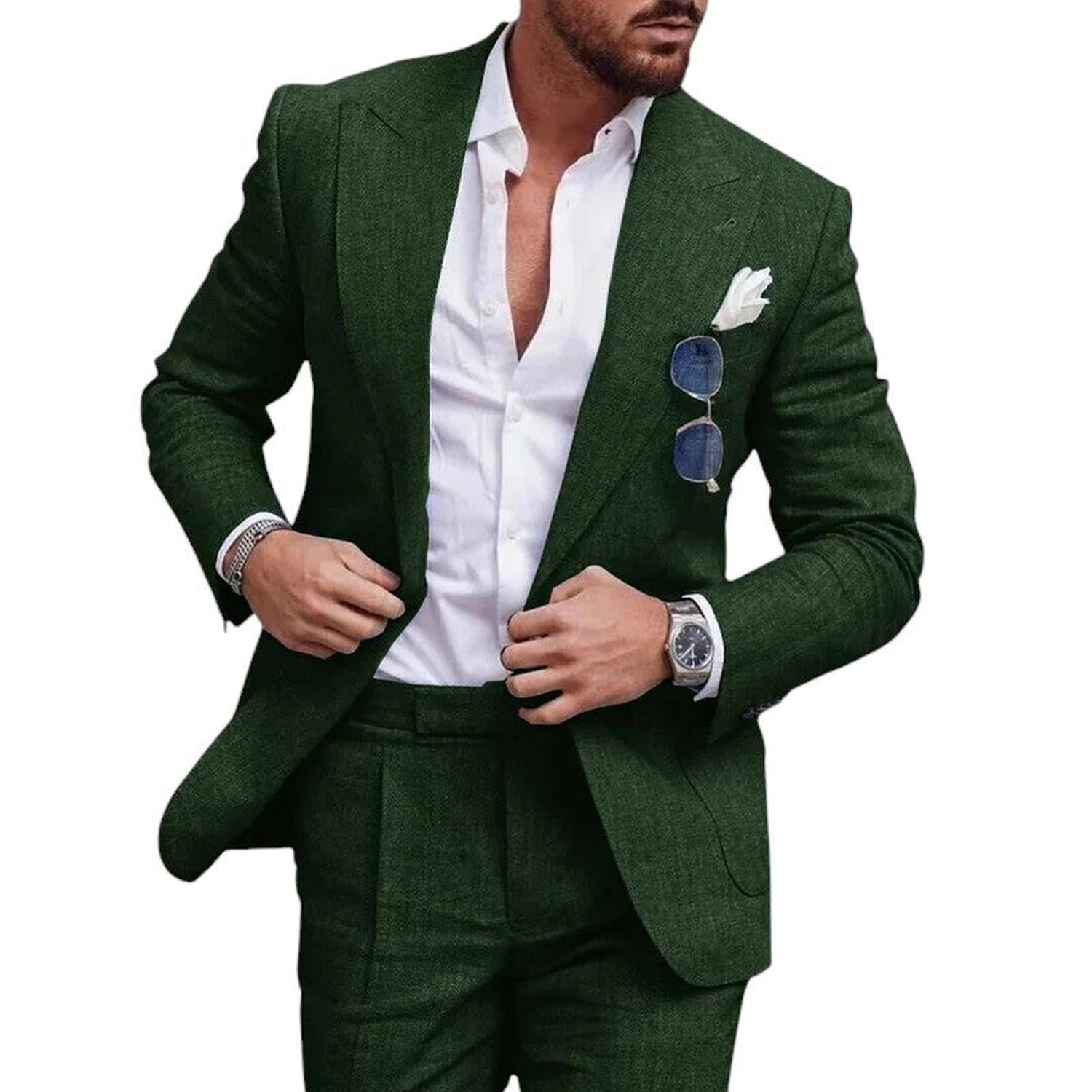 Hochzeitsanzug Herren Leinen 2-teilig Einreihig Sommer-Set
