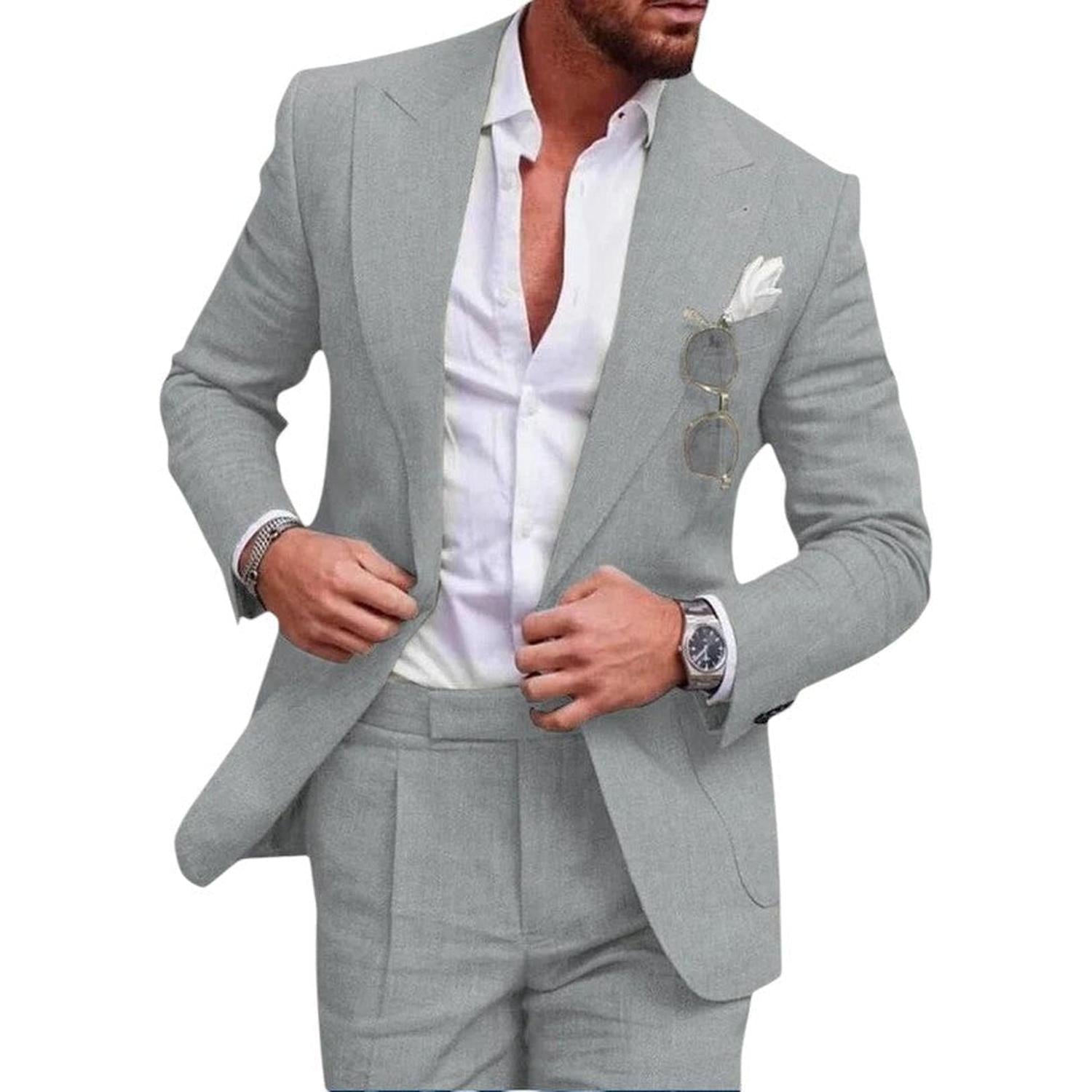 Hochzeitsanzug Herren Leinen 2-teilig Einreihig Sommer-Set