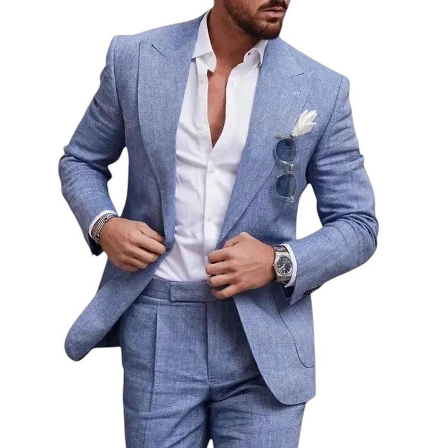Hochzeitsanzug Herren Leinen 2-teilig Einreihig Sommer-Set