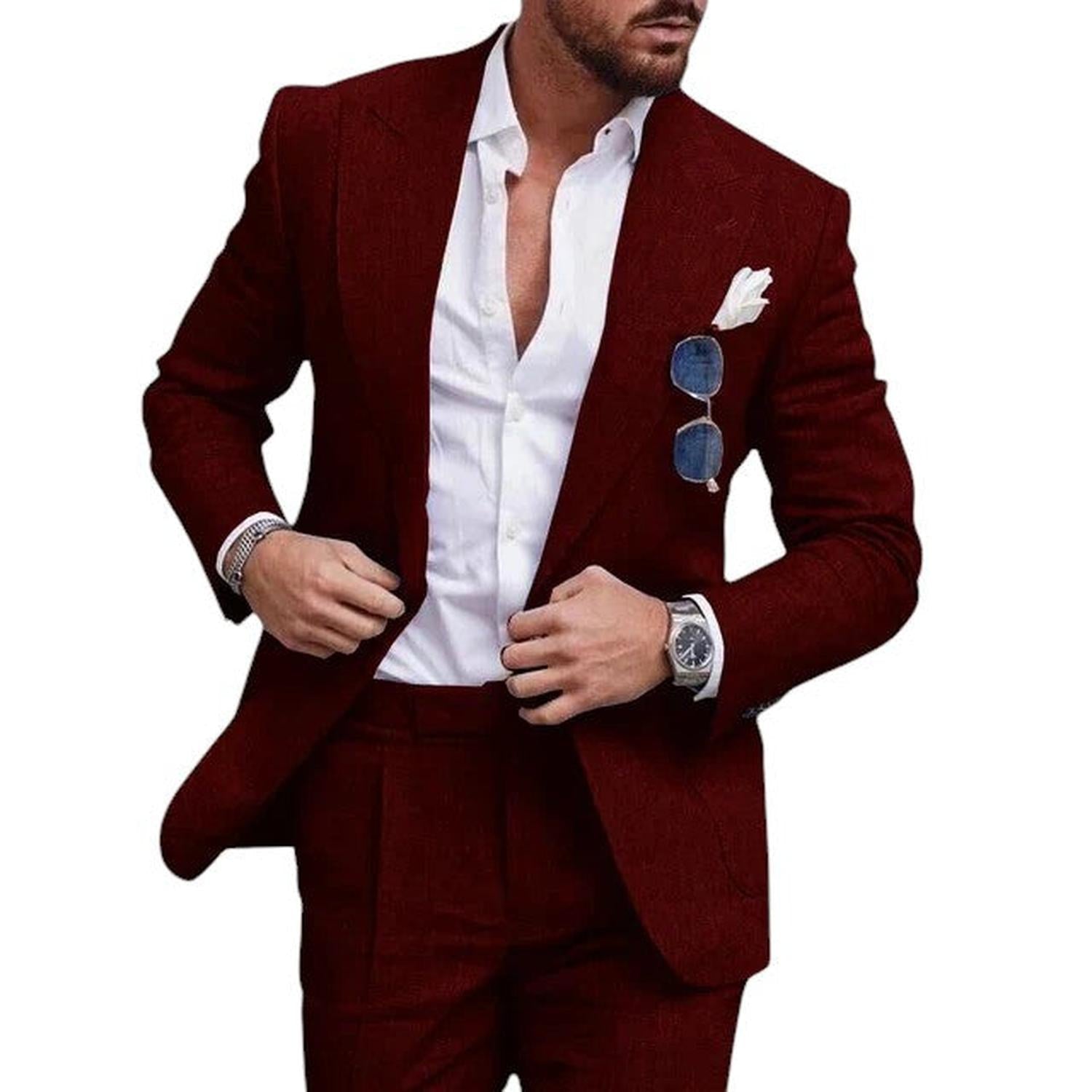 Hochzeitsanzug Herren Leinen 2-teilig Einreihig Sommer-Set