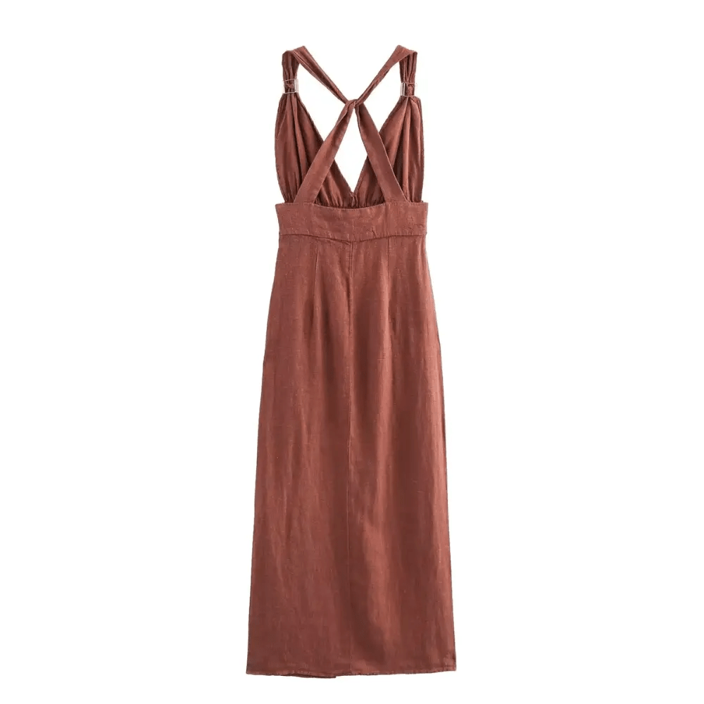 Damen Maxikleid Ärmellos, tiefer V-Ausschnitt, offener Rücken
