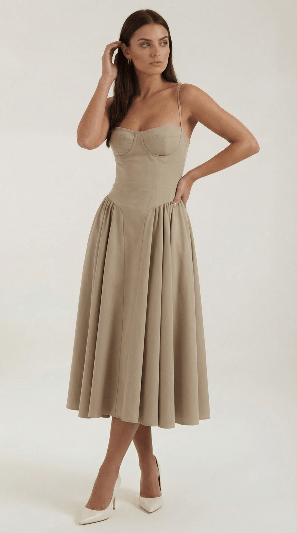 Damen Midikleid Korsett-Schnitt Herzausschnitt Design