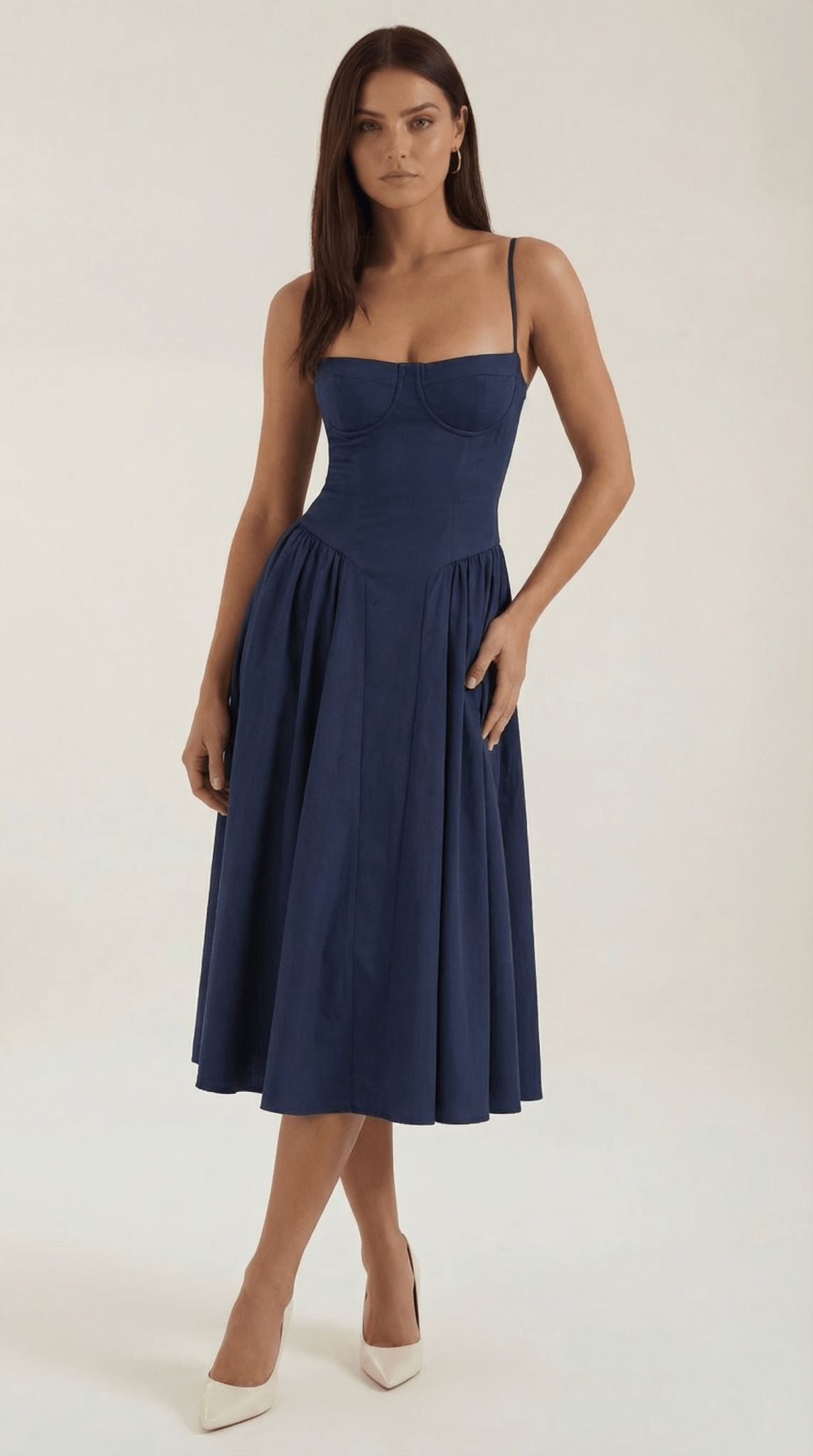 Damen Midikleid Korsett-Schnitt Herzausschnitt Design