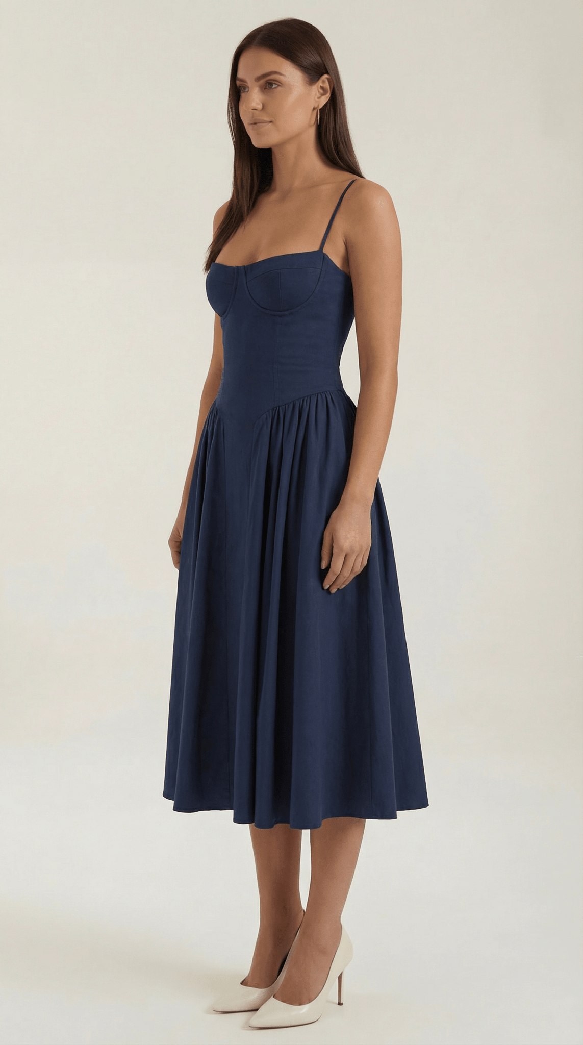 Damen Midikleid Korsett-Schnitt Herzausschnitt Design