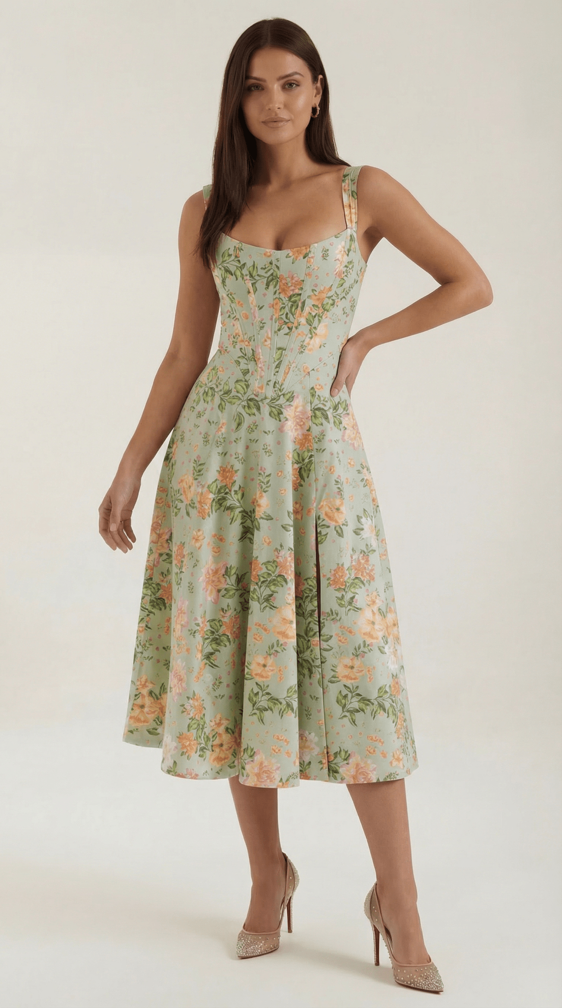 Damen Midikleid Herzausschnitt A-Linien-Silhouette