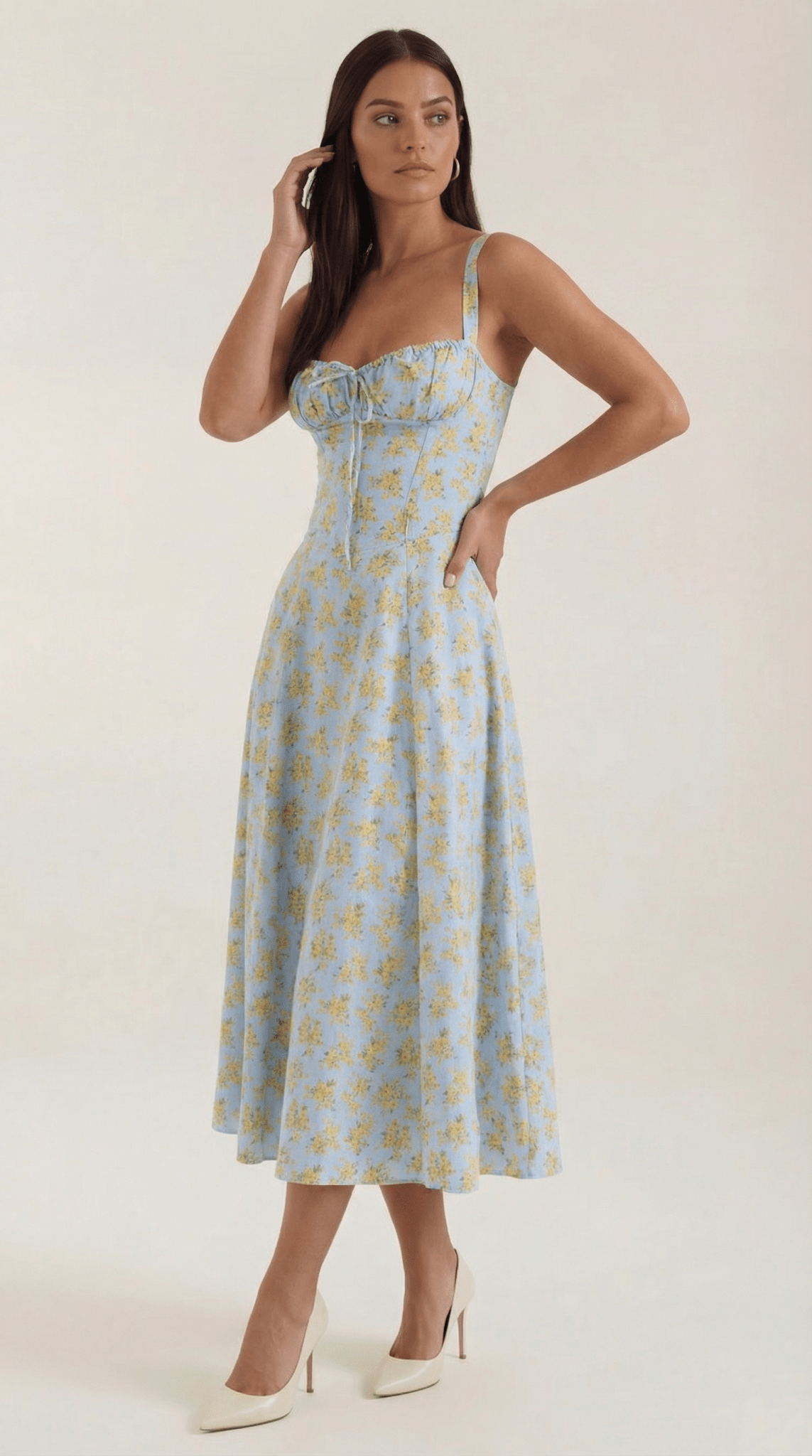Damen Midikleid Herzausschnitt Schnürung vorne Detail