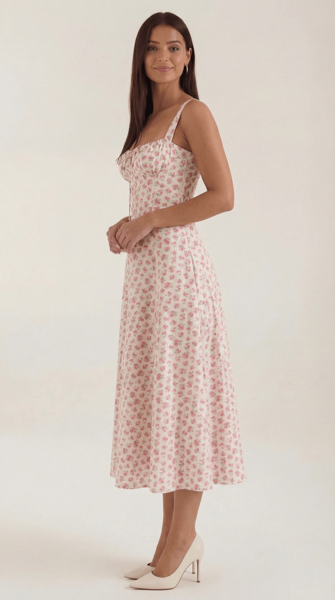Damen Midikleid Herzausschnitt Schnürung vorne Detail