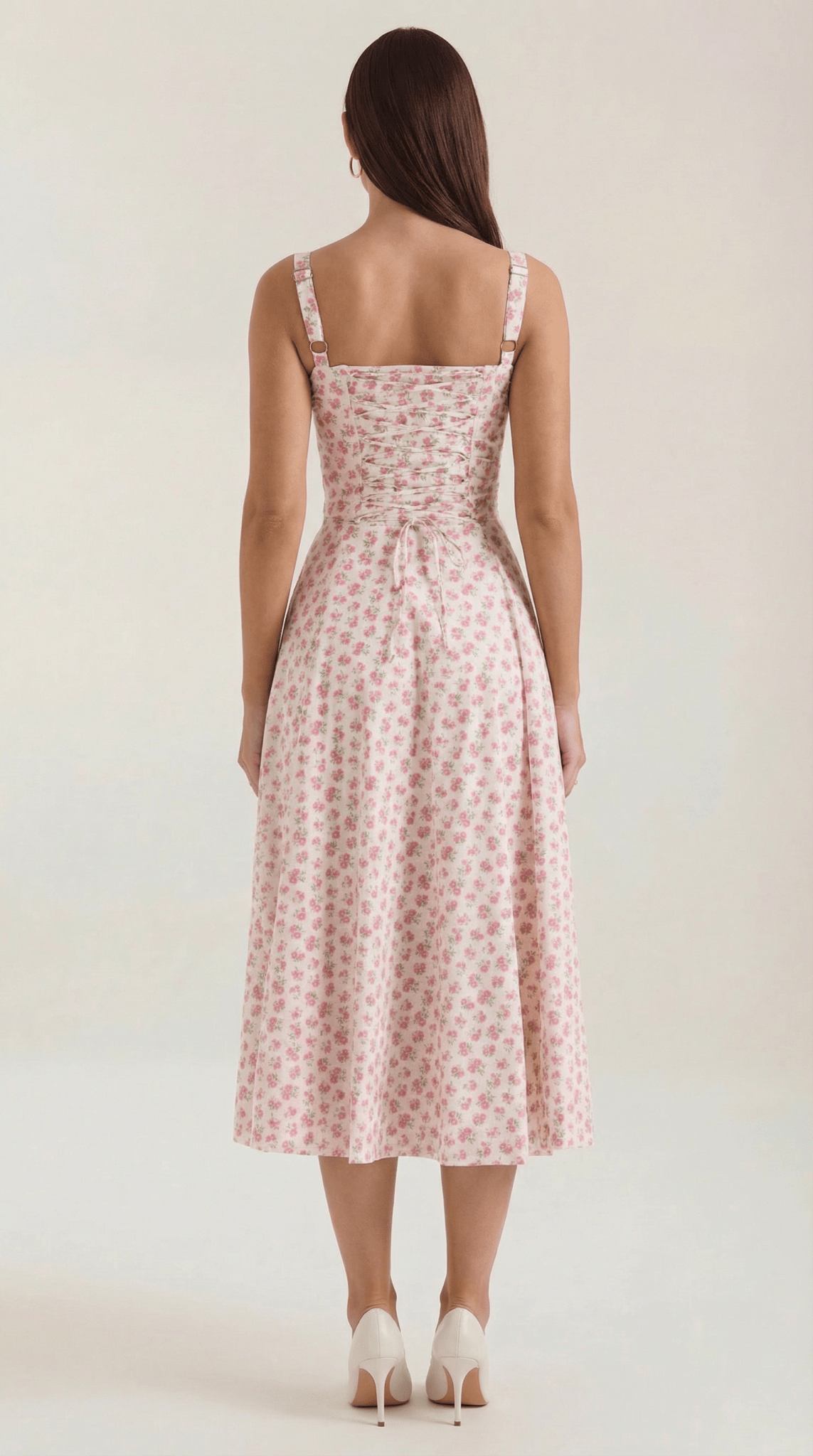 Damen Midikleid Herzausschnitt Schnürung vorne Detail