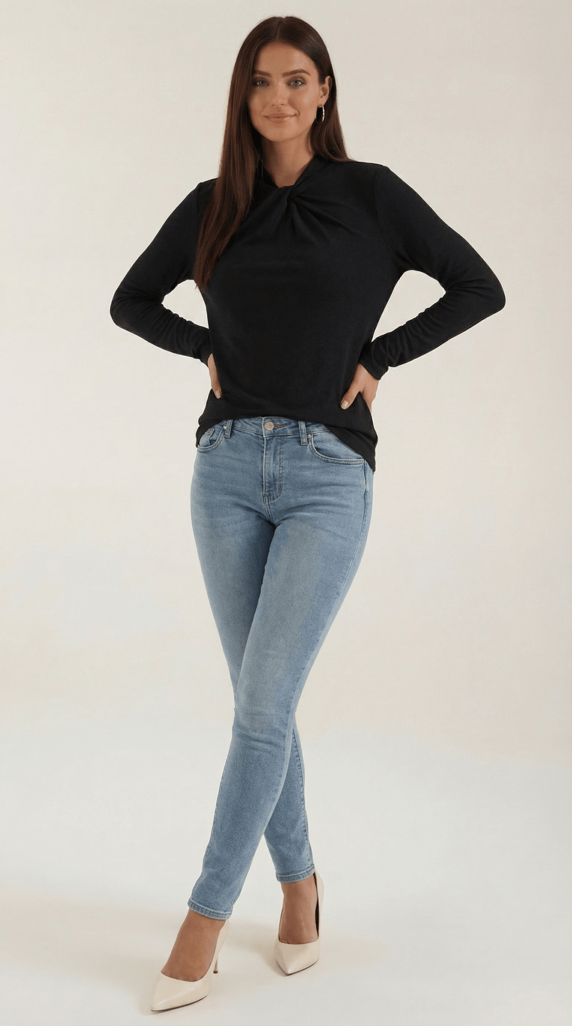 Blusa da donna — Maniche lunghe, collo alla coreana, vestibilità regolare