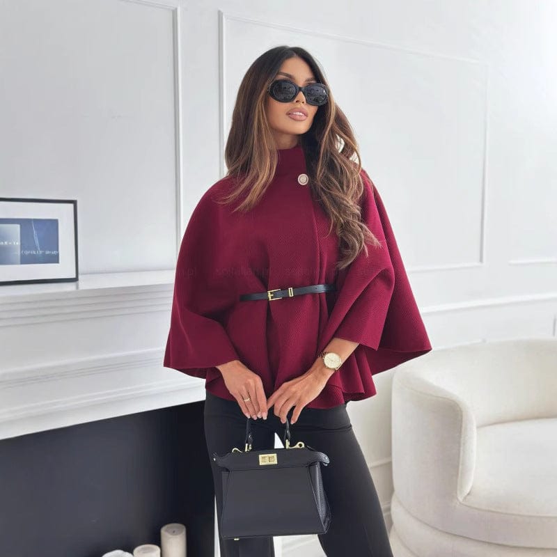 Mantella da donna — Collo alto, taglio asimmetrico con cintura in vita