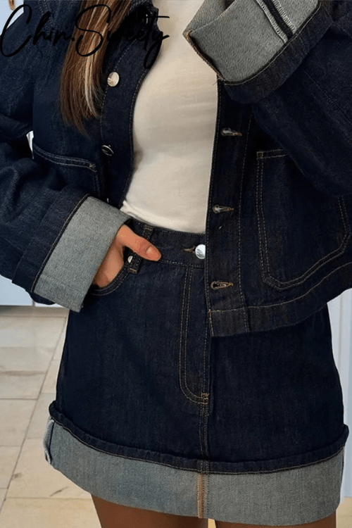 Damenjacke & Rock Set — Kurz geschnittene Passform, Minirock mit hoher Taille