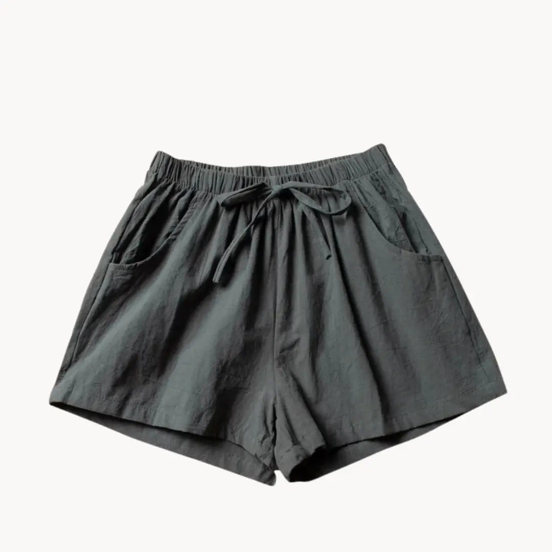 Shorts in lino donna a vita alta — Chiusura con coulisse, vestibilità rilassata