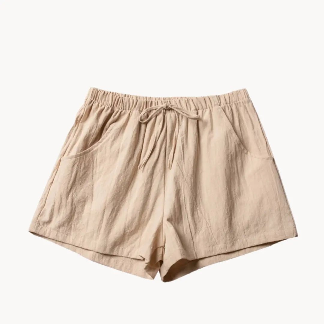 Shorts in lino donna a vita alta — Chiusura con coulisse, vestibilità rilassata