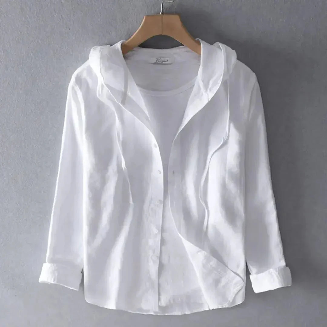 Camisa de lino para mujer - Corte regular, manga larga, cierre de botones