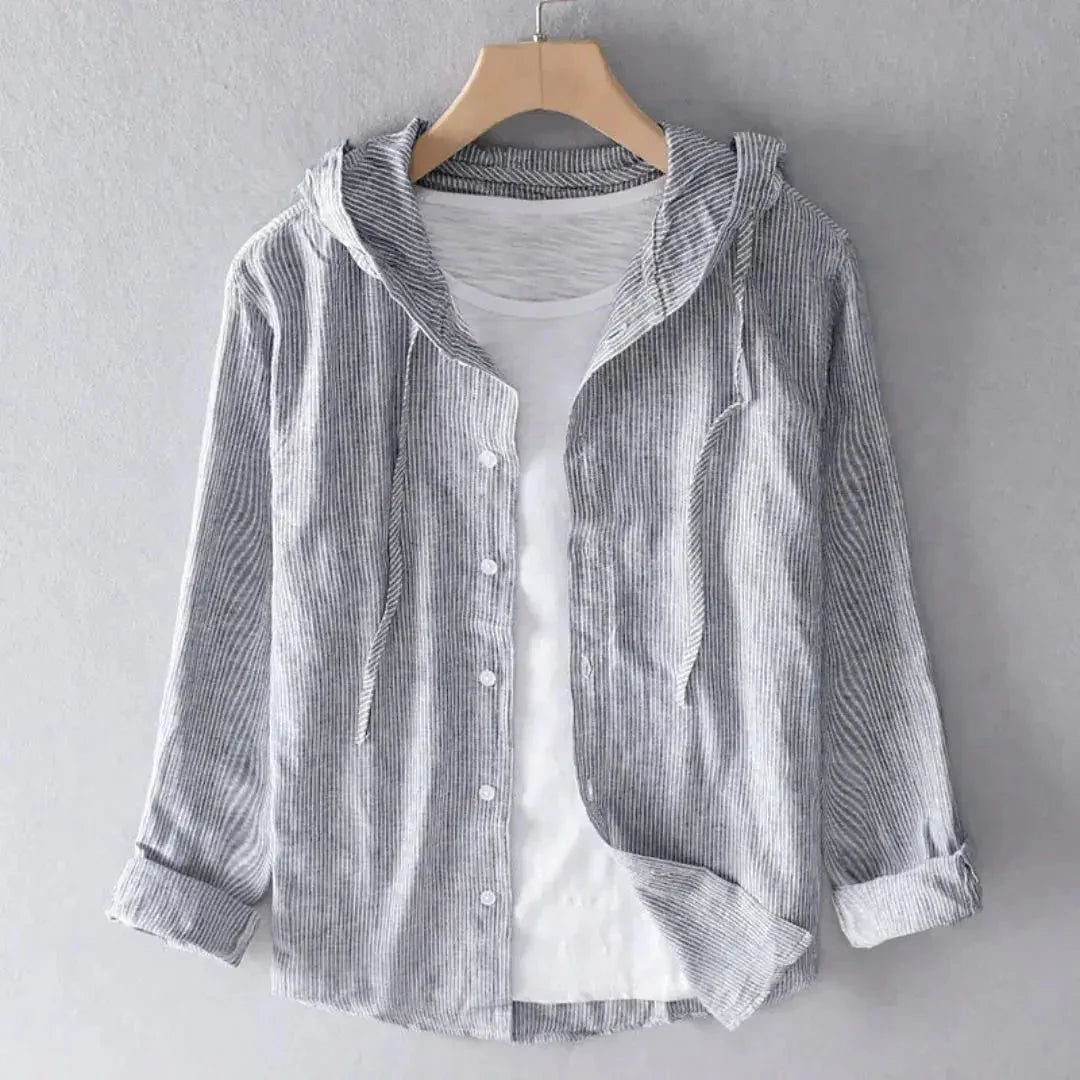Camisa de lino para mujer - Corte regular, manga larga, cierre de botones