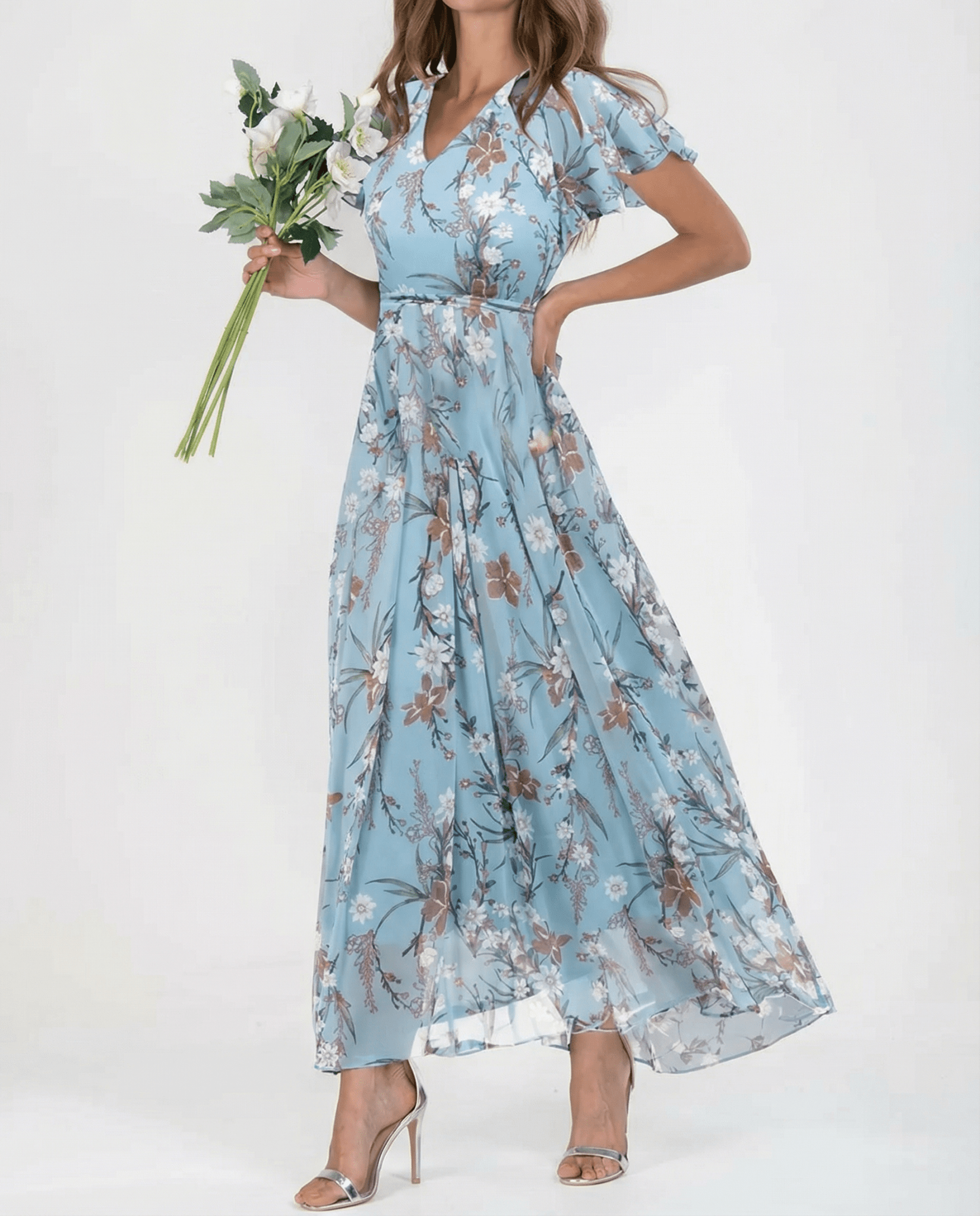 Damen Maxikleid — Ein-Schulter-Ausschnitt, Schleifendetail