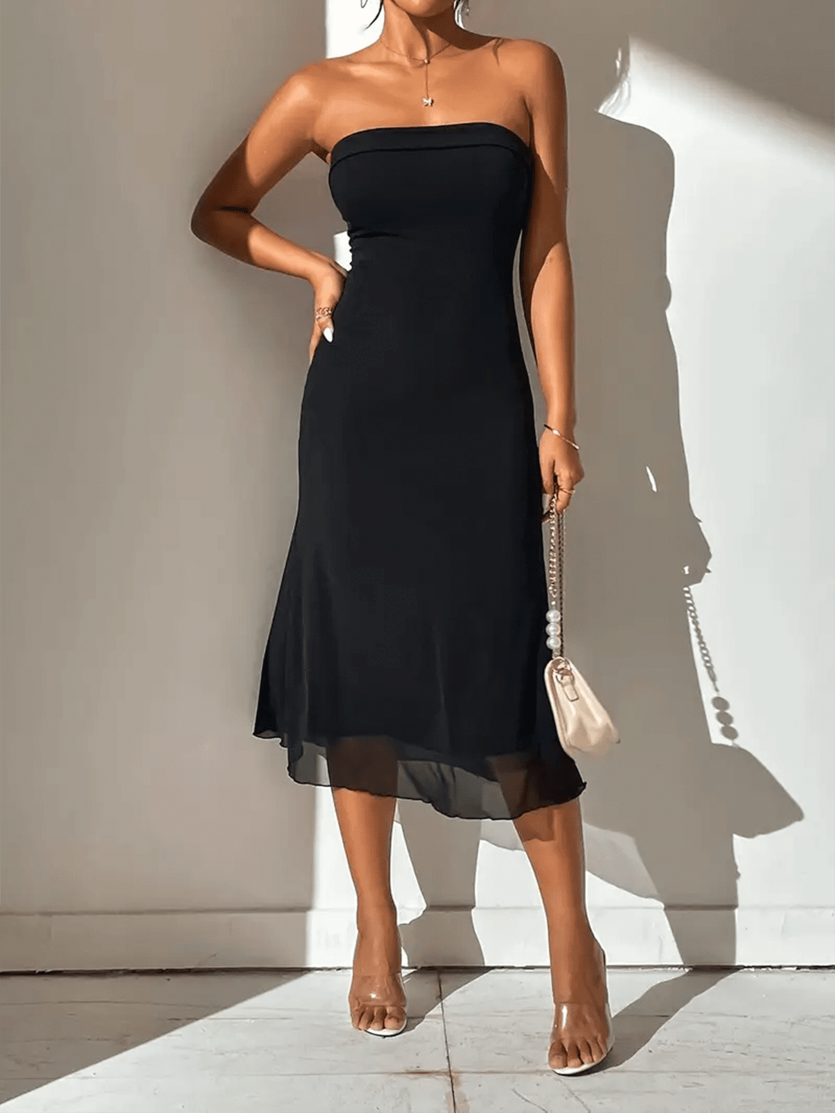 Vestito maxi donna — maniche arricciate, scollo a V, chiusura frontale con lacci