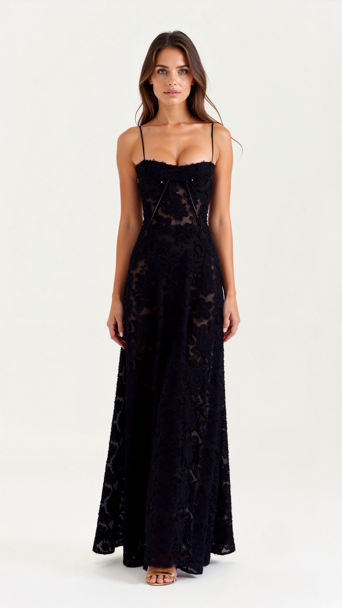 Abito maxi da donna — corpetto corsetto con spalline sottili