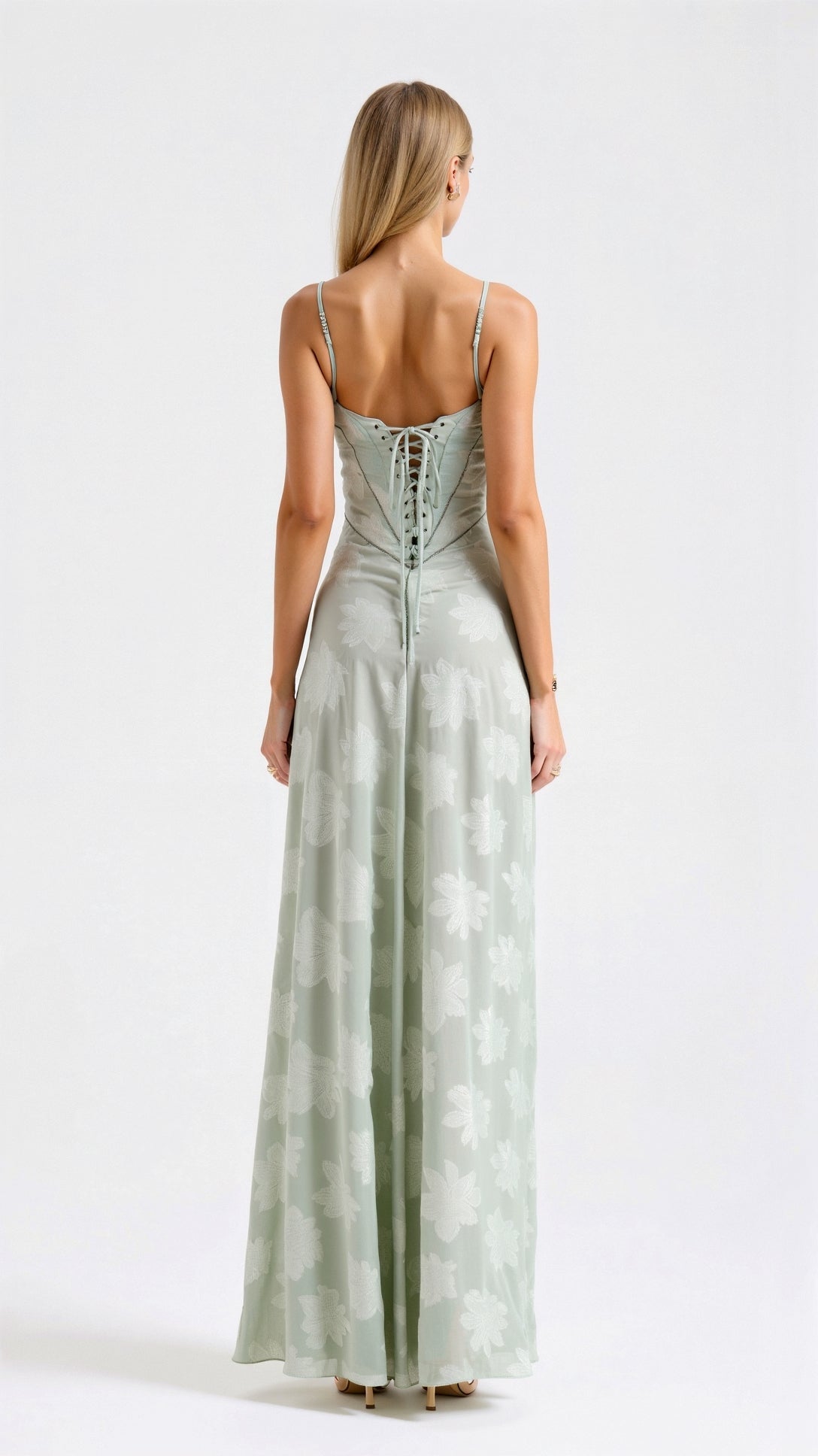 Abito maxi da donna — corpetto corsetto con spalline sottili
