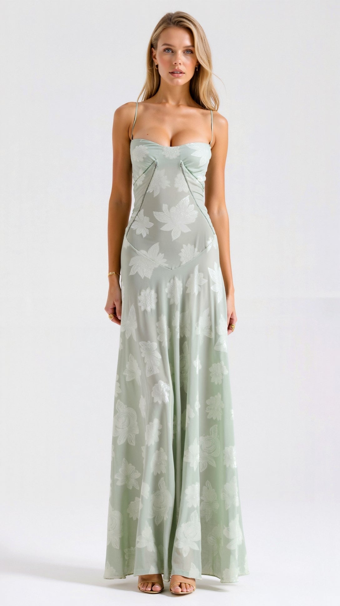 Abito maxi da donna — corpetto corsetto con spalline sottili