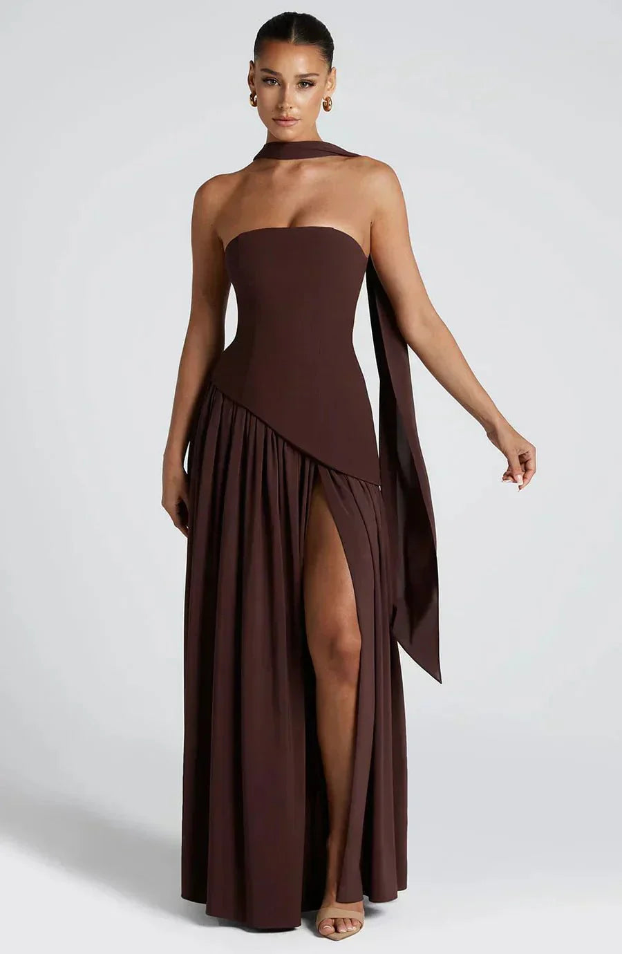 Damen Maxikleid — Trägerlos Hoher Schlitz Figurbetonter Schnitt