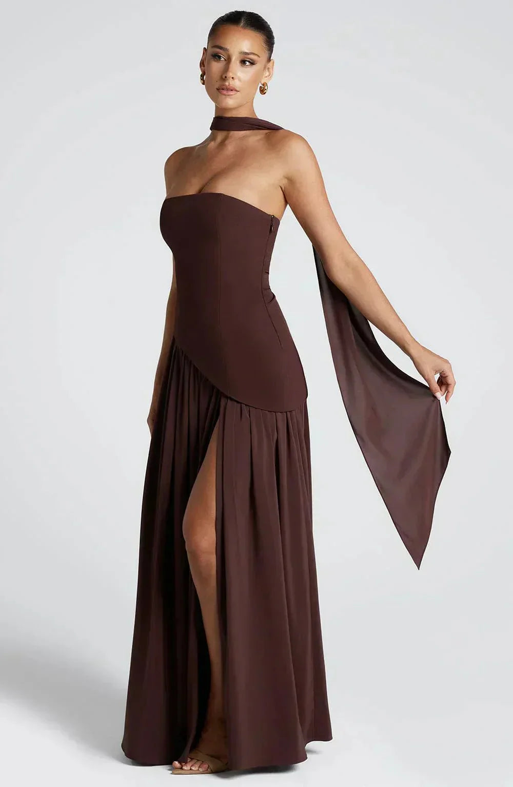 Damen Maxikleid — Trägerlos Hoher Schlitz Figurbetonter Schnitt