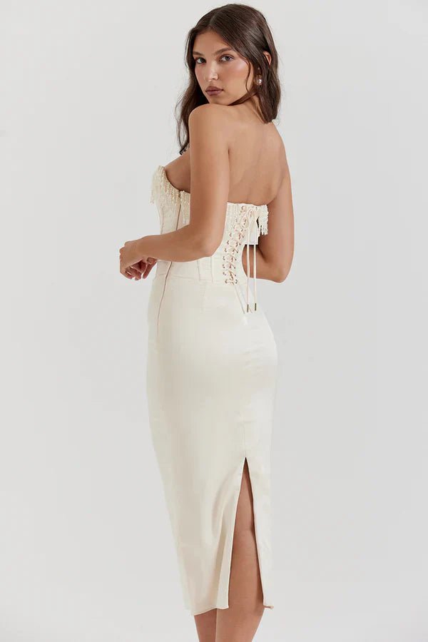 Abito lungo da donna — Scollo senza spalline, design con corpino a corsetto