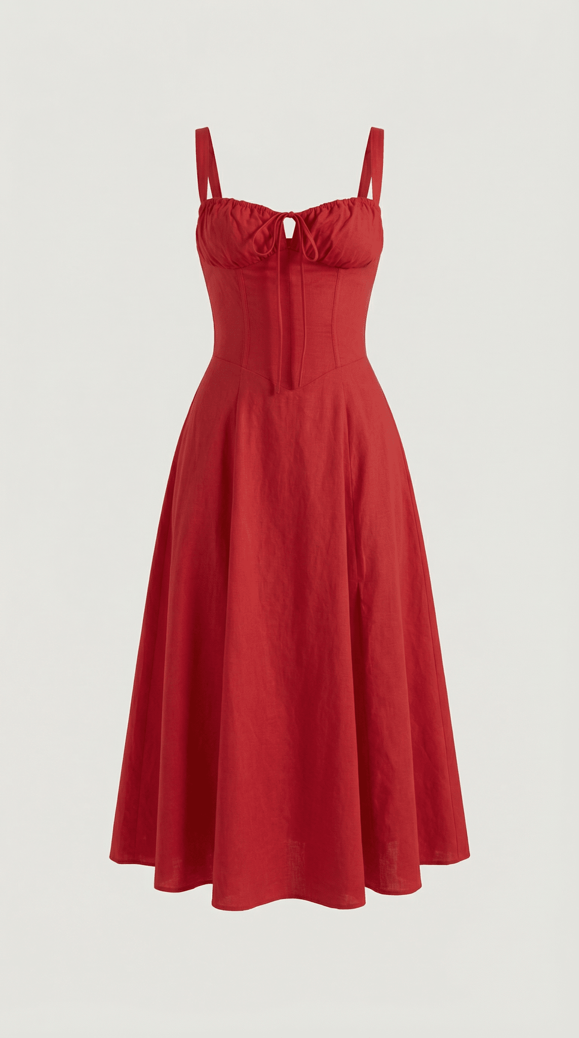 Damen Midikleid — A-Linie, Herzausschnitt, Schnürung vorne