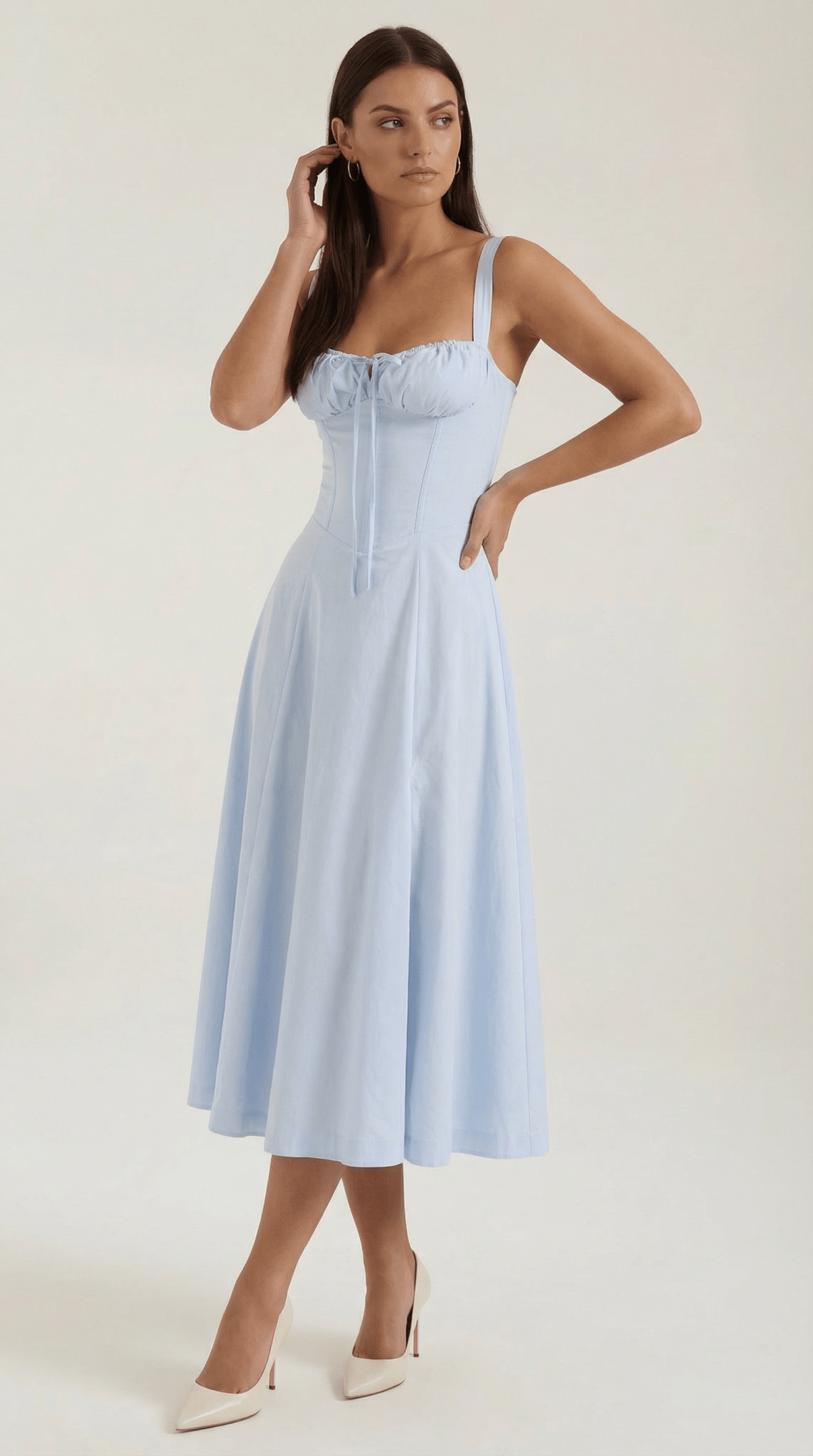 Damen Midikleid — A-Linie, Herzausschnitt, Schnürung vorne