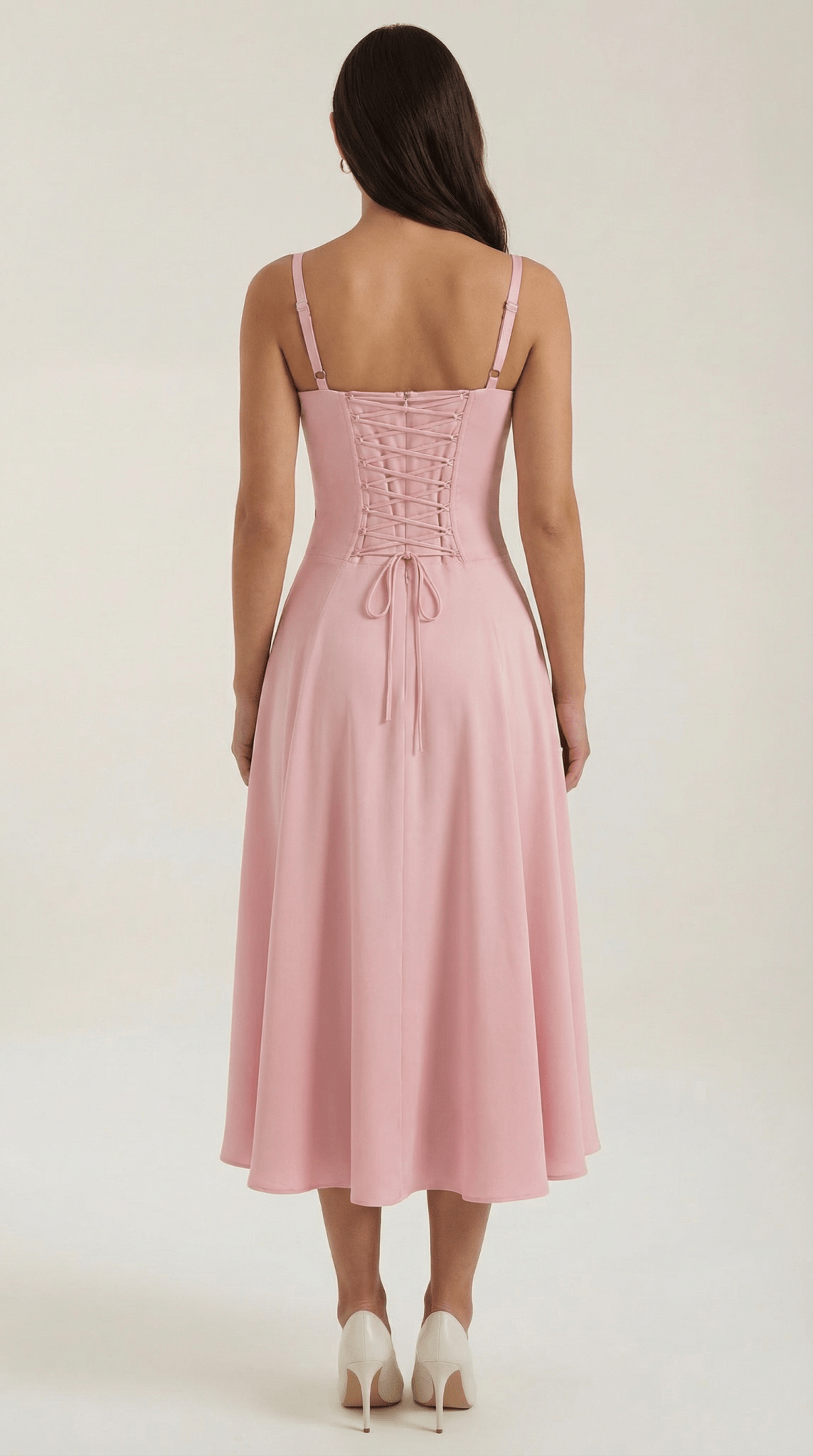 Damen Midikleid — A-Linie, Herzausschnitt, Schnürung vorne