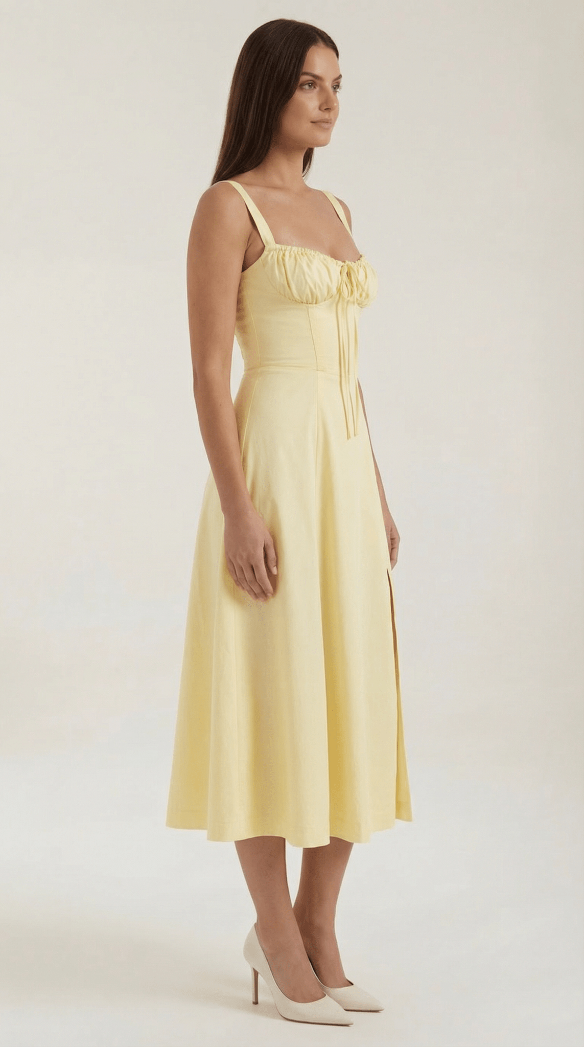 Damen Midikleid — A-Linie, Herzausschnitt, Schnürung vorne