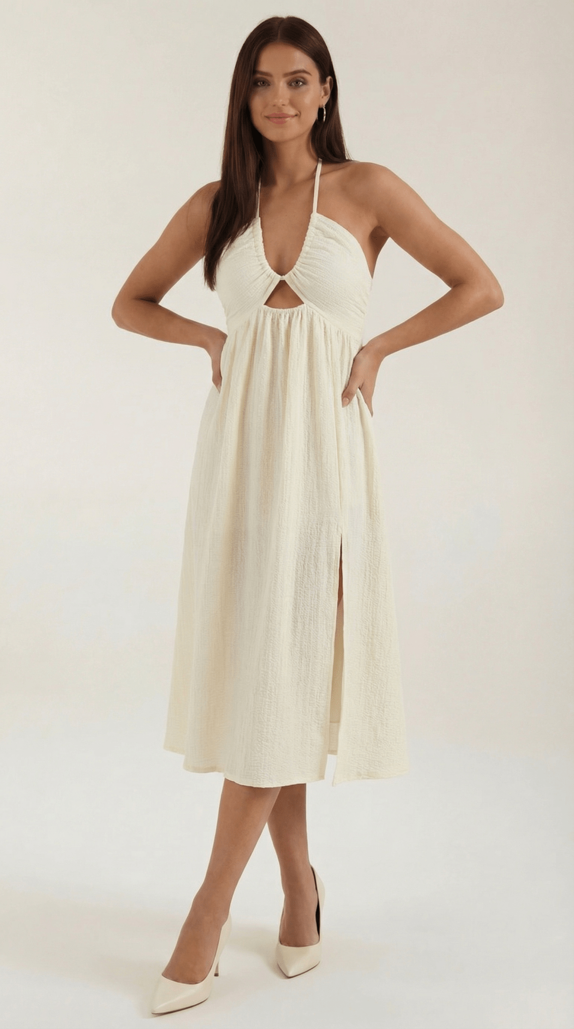 Vestito midi donna — spalline regolabili e dettaglio spacco sulla gonna